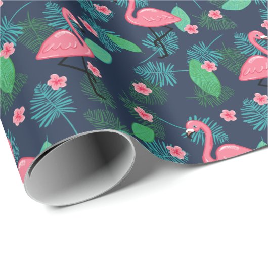 Tropische flamingos & Plumeria - Patroon Cadeaupapier (Rol Hoek)