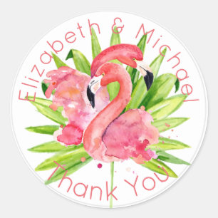 Tropische Flamingo's Roze Bedankje Favor Verpakkin Ronde Sticker