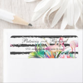 Tropische flamingos strepen huwelijksontwerp etiket (Insitu)