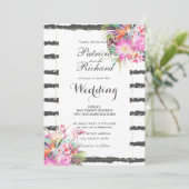 Tropische flamingos strepen huwelijksontwerp kaart (Staand voorkant)