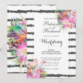 Tropische flamingos strepen huwelijksontwerp kaart (Voorkant / Achterkant)