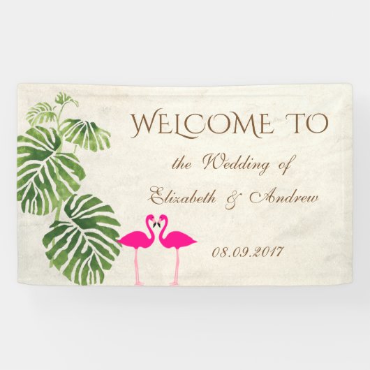 Tropische Flamingo's Trouwbanner Spandoek (Horizontaal)