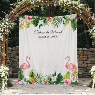 Tropische Flamingo's Trouwfoto Booth Achtergrond Wandkleed