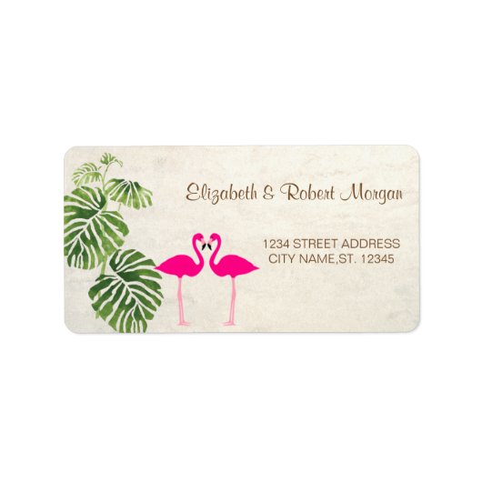 Tropische Flamingo's Trouwlabel Etiket (Voorkant)