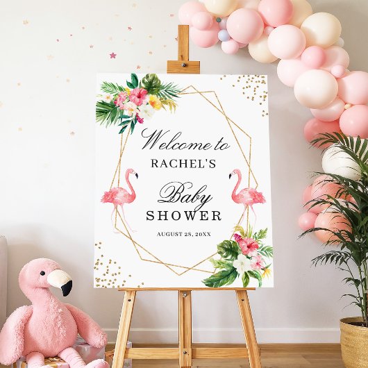 Tropische Flamingos Twin Girls Baby shower Sign. Poster