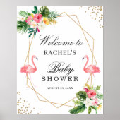 Tropische Flamingos Twin Girls Baby shower Sign. Poster (Voorkant)