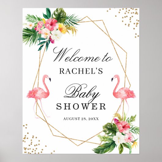 Tropische Flamingos Twin Girls Baby shower Sign. Poster (Voorkant)