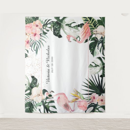 Tropische Flamingos Weddenschap Foto Booth Backdro Wandkleed (Voorkant)