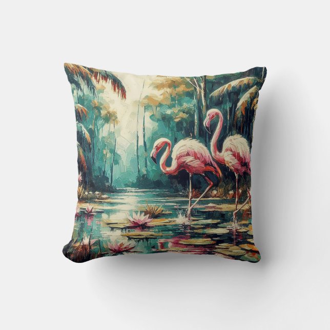 Tropische Flamingo's Worpkussen Kussen (Voorkant)