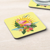 Tropische Flamingo's Zonneschijn en Bloemen Bier Onderzetter (Linkerzijde)