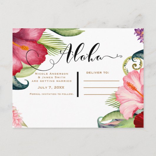 Tropische flora Aloha Opslaan Datum Aankondigingskaart (Achterkant)
