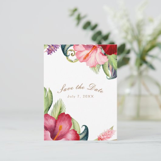 Tropische flora Aloha Opslaan Datum Aankondigingskaart (Staand voorkant)