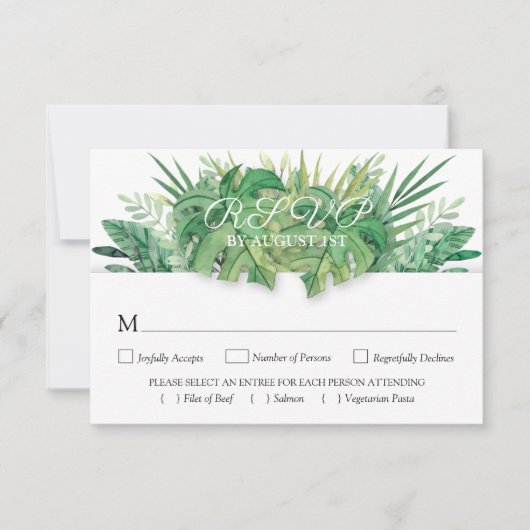 Tropische flora en botanische bruiloft RSVP kaartje (Voorkant)