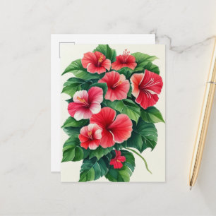Tropische flora lichtrode hibiscus briefkaart