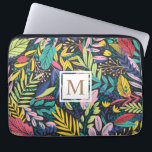 Tropische flora met Vibrant | Laptophoes Laptop Sleeve<br><div class="desc">Levendige bladeren van wilde tropische bloemen en bladeren met verschillende achtergronden en met verschillende artistieke patronen. Monogram is in sans serif doopvont op dubbele rechthoekhouder</div>
