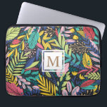 Tropische flora met Vibrant | Laptophoes Laptop Sleeve<br><div class="desc">Levendige bladeren van wilde tropische bloemen en bladeren met verschillende achtergronden en met verschillende artistieke patronen. Monogram is in sans serif doopvont op dubbele rechthoekhouder</div>