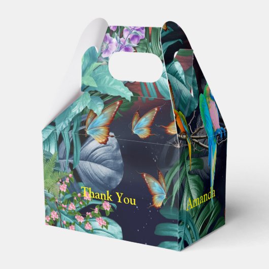 Tropische Flora Paradise bij zonsondergang Bedankdoosjes (Achterkant)