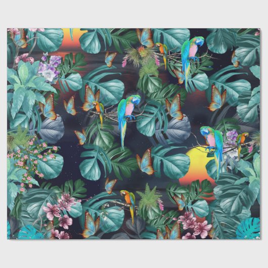 Tropische Flora Paradise bij zonsondergang Cadeaupapier (Vlak)
