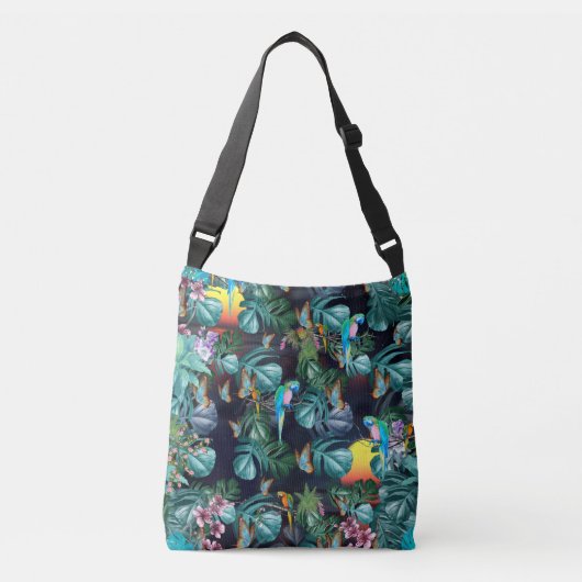 Tropische Flora Paradise bij zonsondergang Crossbody Tas (Voorkant)