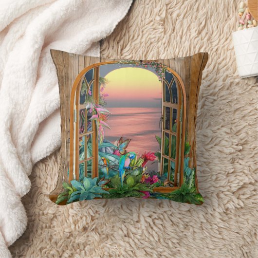 Tropische Flora Paradise bij zonsondergang Kussen (Deken)