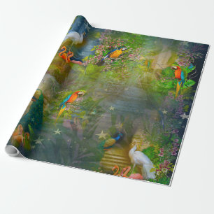 Tropische Flora Paradise en Parrots Cadeaupapier