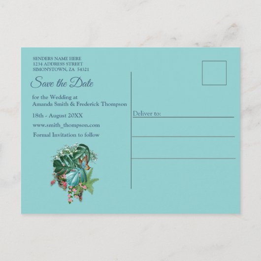 Tropische Flora Paradise en vogels Aankondigingskaart (Achterkant)