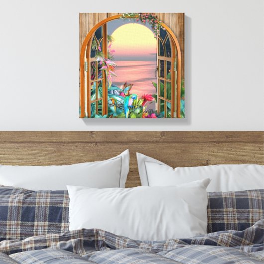 Tropische Flora Paradise Sunset Scenery Canvas Afdruk (Insitu (Slaapkamer))