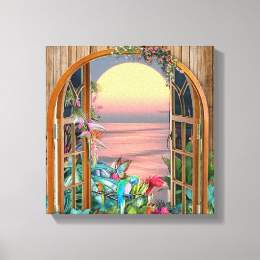Tropische Flora Paradise Sunset Scenery Canvas Afdruk (Voorkant)