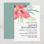 Tropische Flora Roze Anthurium & Monstera Verjaard Kaart (Voorkant / Achterkant)