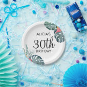 Tropische Flora Roze Anthurium & Monstera Verjaard Papieren Bordje (Feest)