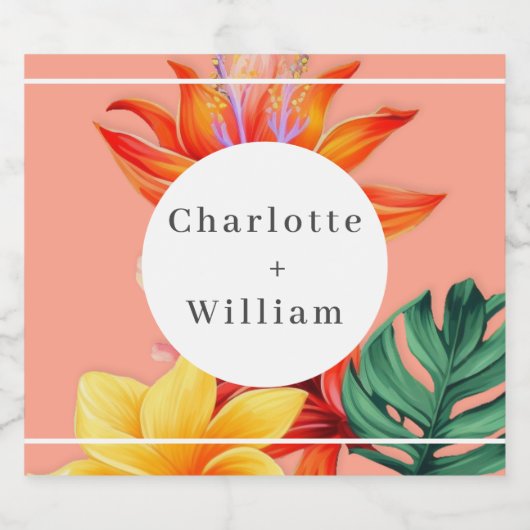 Tropische floraal sparkling wijnetiket (Enkel label)