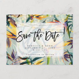 tropische floraallichten bruiloft redden met datum aankondigingskaart