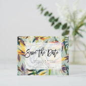 tropische floraallichten bruiloft redden met datum aankondigingskaart (Staand voorkant)