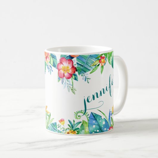 Tropische Floral 2-zijdige aangepaste naam Koffiemok (Voorkant rechts)