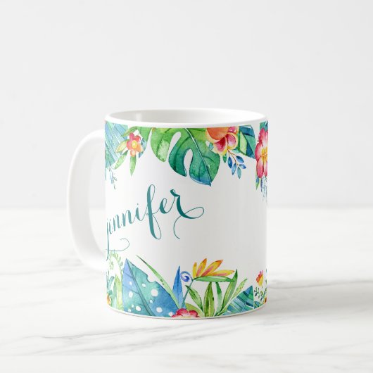 Tropische Floral 2-zijdige aangepaste naam Koffiemok (Voorkant links)