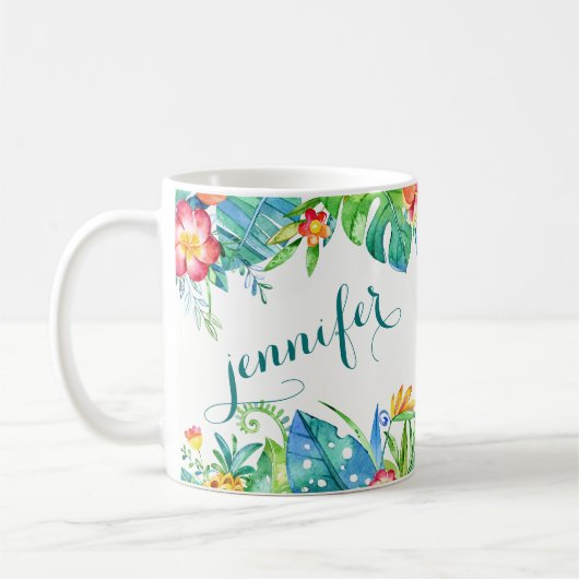 Tropische Floral 2-zijdige aangepaste naam Koffiemok (Links)