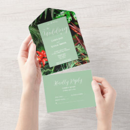 Tropische Floral, aardekleurige kleuren, modern, b All In One Uitnodiging