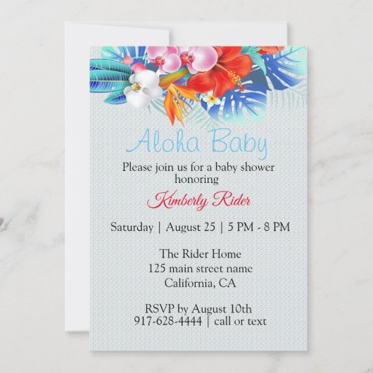 Tropische Floral Aloha Baby shower Invitation Kaart (Voorkant)