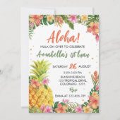 Tropische Floral Aloha First Luau Birthday Kaart (Voorkant)