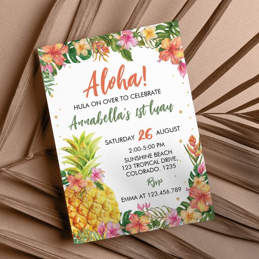 Tropische Floral Aloha First Luau Birthday Kaart