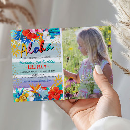 Tropische Floral Aloha Luau Foto van Birthday Part Kaart