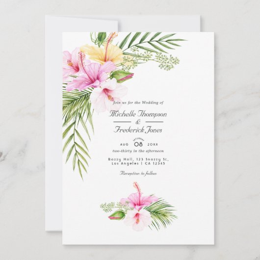 Tropische Floral Aloha QR Code RSVP Weddenschap Kaart (Voorkant)