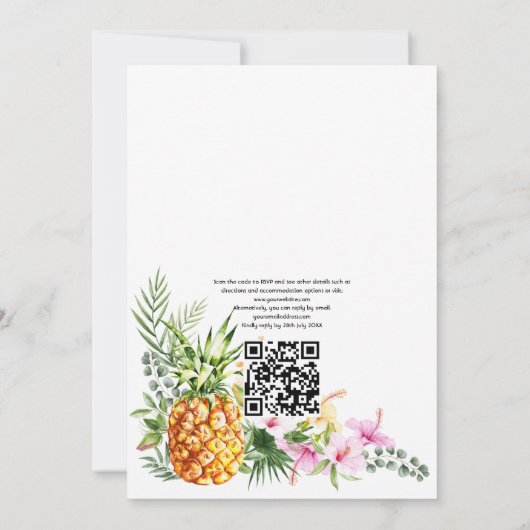 Tropische Floral Aloha QR Code RSVP Weddenschap Kaart (Achterkant)