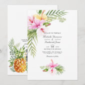 Tropische Floral Aloha QR Code RSVP Weddenschap Kaart (Voorkant / Achterkant)