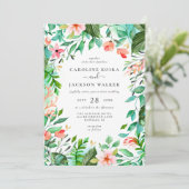 Tropische Floral Beach bruiloft uitnodiging (Staand voorkant)