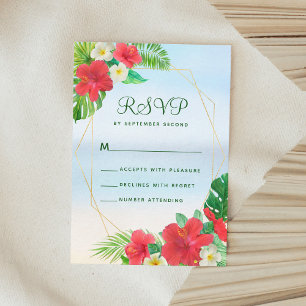 Tropische Floral Beach Gold Wedding RSVP Kaartje