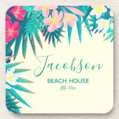 Tropische Floral Beach House Family Summer Vacking Bier Onderzetter (Voorkant)