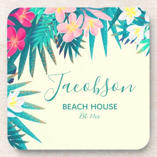 Tropische Floral Beach House Family Summer Vacking Bier Onderzetter (Voorkant)