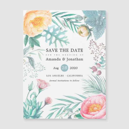 Tropische Floral Beach Summer Wedden Save the Date (Voorkant)