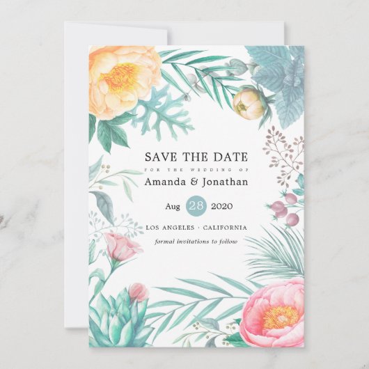 Tropische Floral Beach Summer Weddenschap Save The Date (Voorkant)